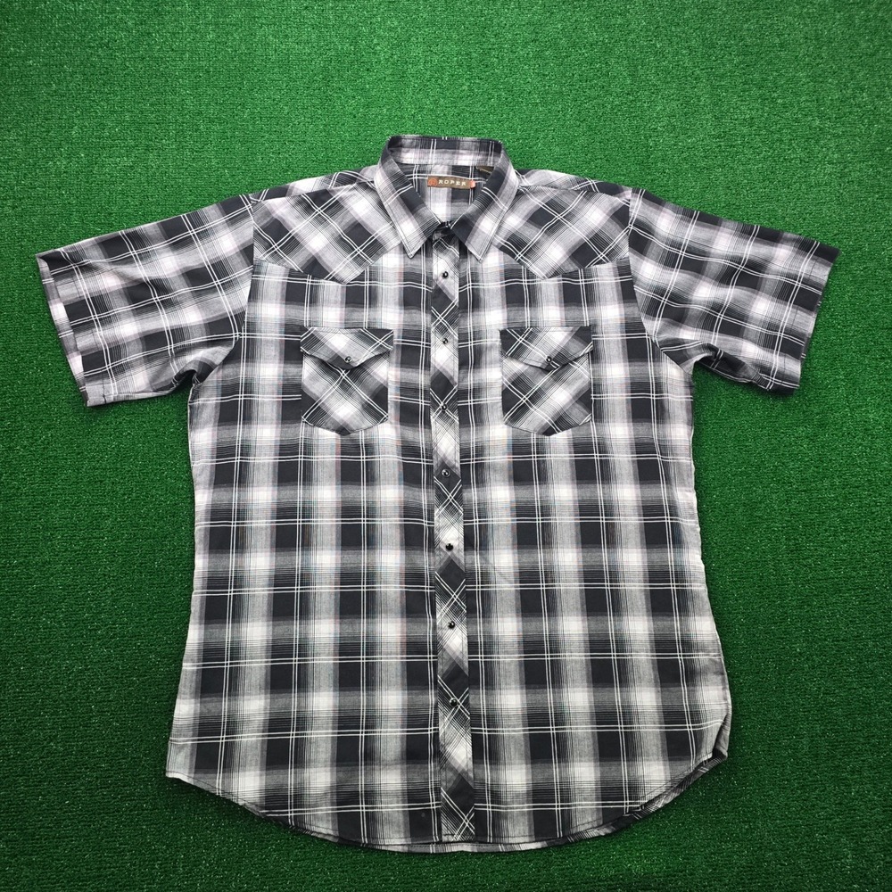 Roper Shirt Mens 2XL Black White Plaid Pearl Snap Button Up Western Cowboy Ranch